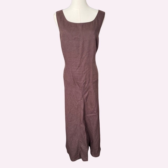 Style&Co 100% Linen Brown Drop Waist Maxi Dress Size 16  90s - Picture 1 of 6